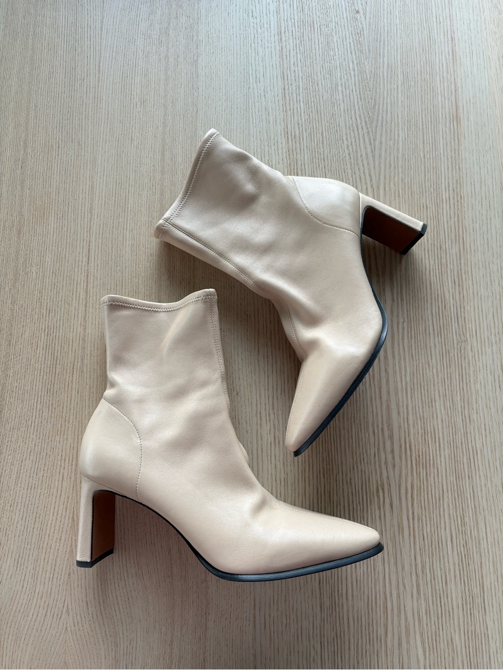 Vince Cream Pointed-Toe Mid-Calf Block Heel Boots